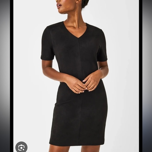 NWT SPANX faux suede v neck dress size small inn black - Picture 2 of 7